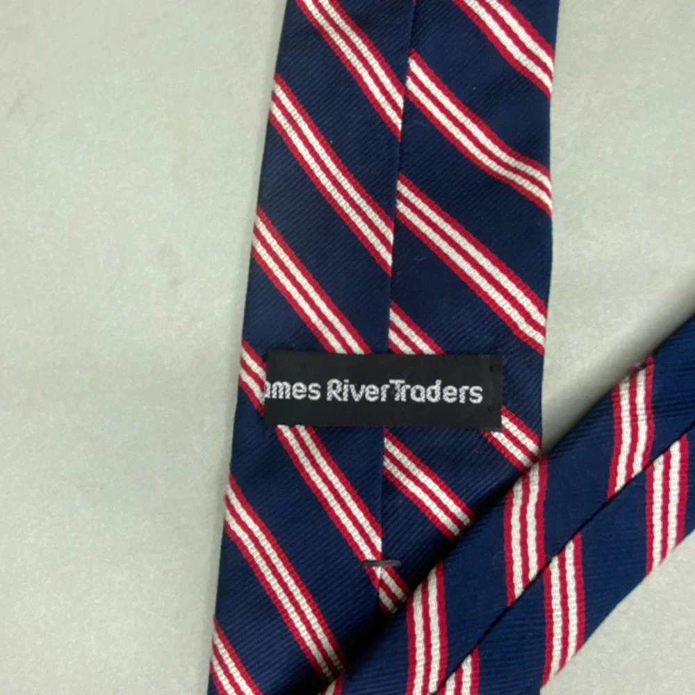 VTG‎ James River Traders Tie Mens Repp Silk Striped Preppy Blue Red White 60x3